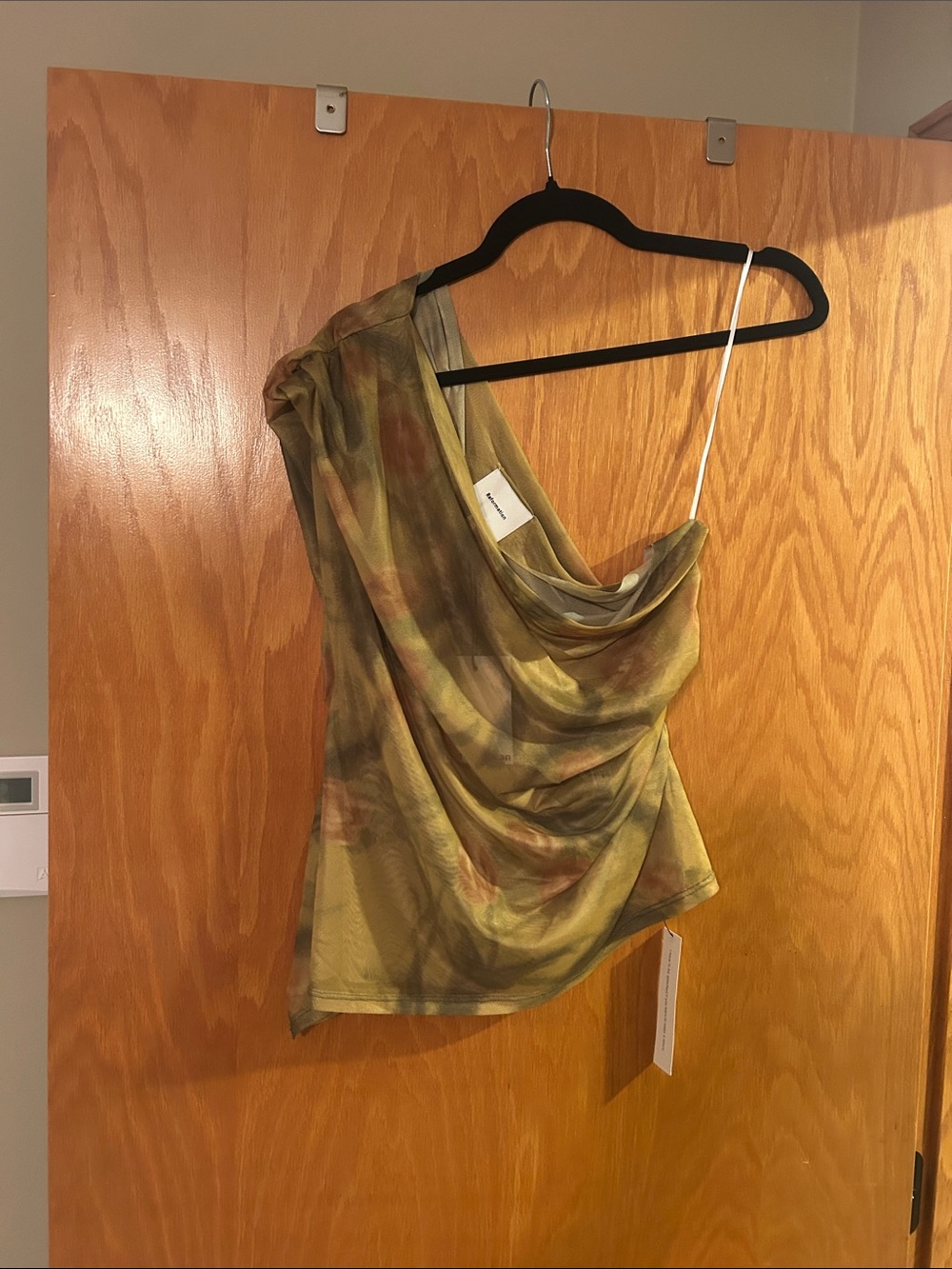 Reformation Olive Green One-Shoulder Draped Camisole